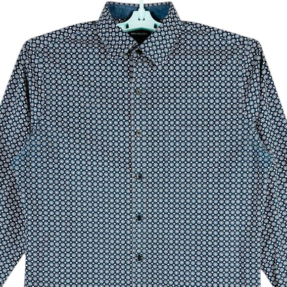 Van Heusen Men's Navy Floral Print Button-Up Shirt Size M 15-15.5 Long Sleeve - Picture 3 of 10